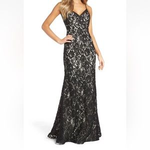 New XSCAPE Lace Slipdress Black-Nude Size:8